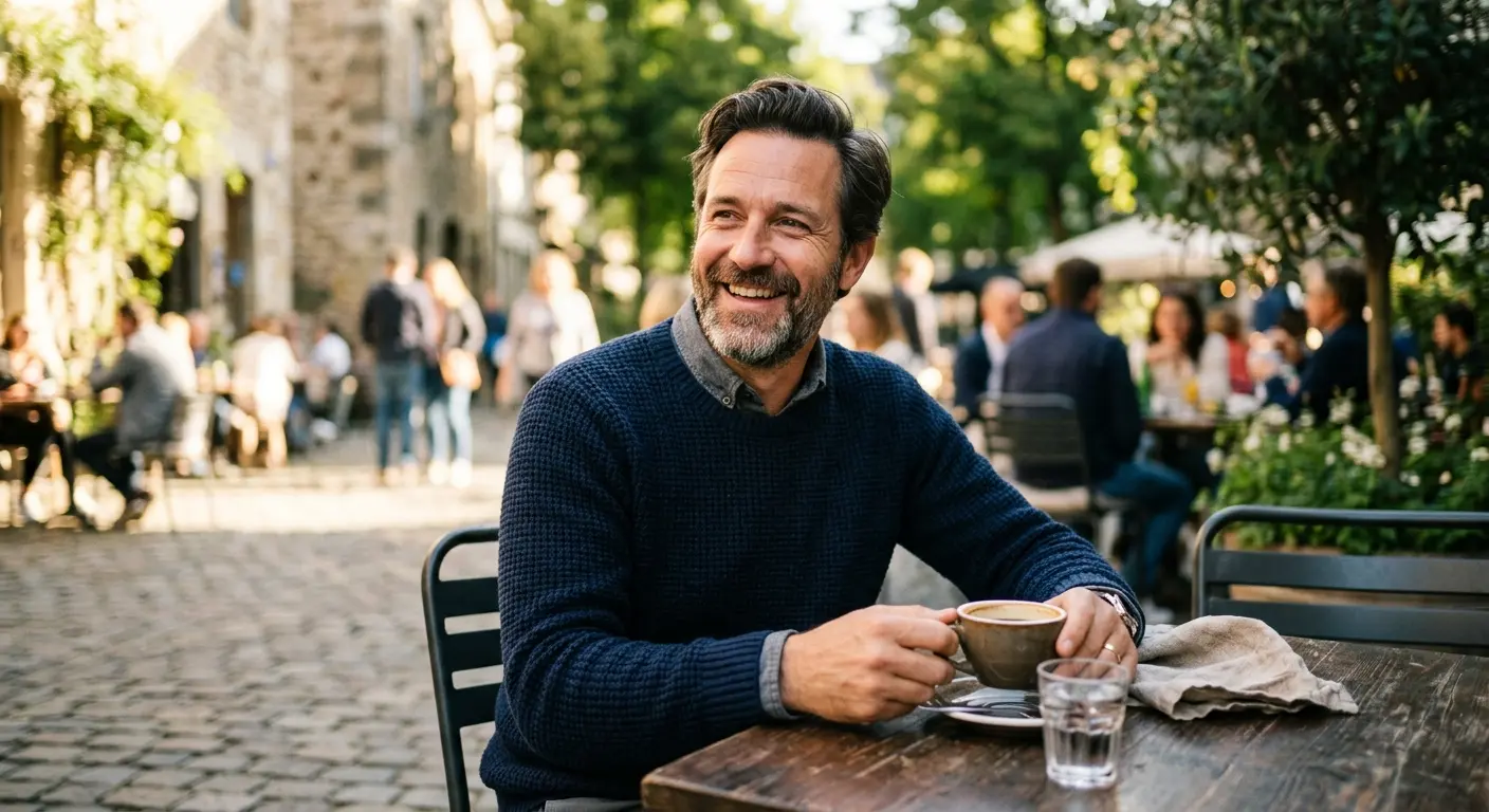 Confident man enjoying morning coffee